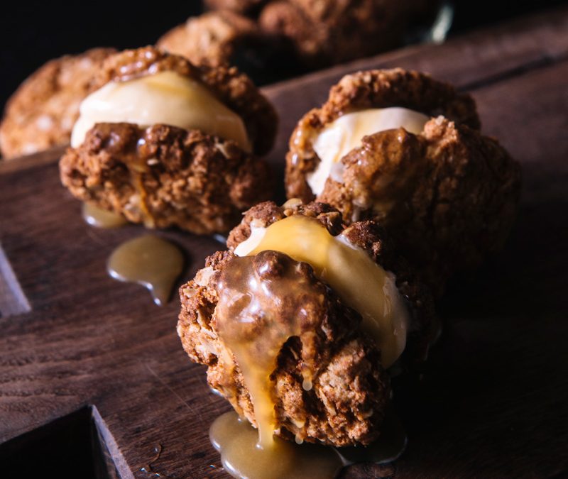 Anzac biscuit and ice cream sandwich